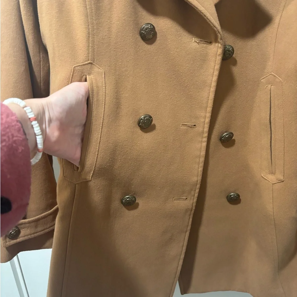 NWOT: Venus beige double breasted coat with leopard print trim, X Large - Picture 2 of 9